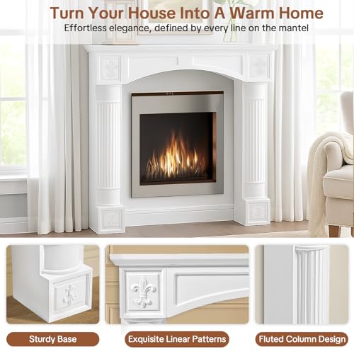 Image of HOMEDIARY 43.3 inch Fireplace Mantel, Freestanding Fireplace Surround with Leg for Electric Fireplaces, MDF Mantel Surround with Shelf for Living Room with Decorative Pattern, Anti-Tipping & Waterproof