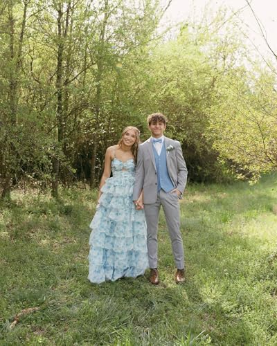 RSOETOO Floral Tiered Prom Dresses 2025 Long Flower Embroidery Fairy Dress Corset Formal Evening Party Gown RO2484