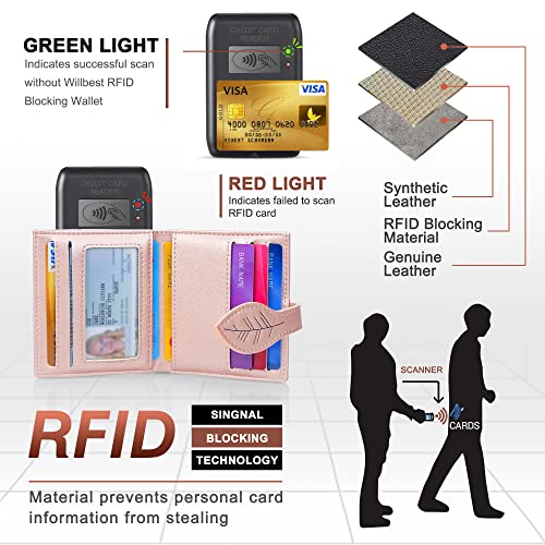 CONISY Small Wallet for Women, RFID Blocking Slim Leather Bifold Front Pocket Womens Wallet with Zipper Coin Purse (Pink)3