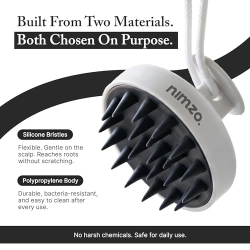 Image of Nimzo Silicone Scalp Massager Shampoo Brush | Hair Massager for Hair Growth, Dandruff Removal, Blood Circulation | Exfoliate (Black & White)
