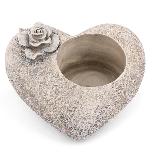 Novaliv Décoration funéraire, en forme de cœur rose, grise, pierre commémorative, avec photophore