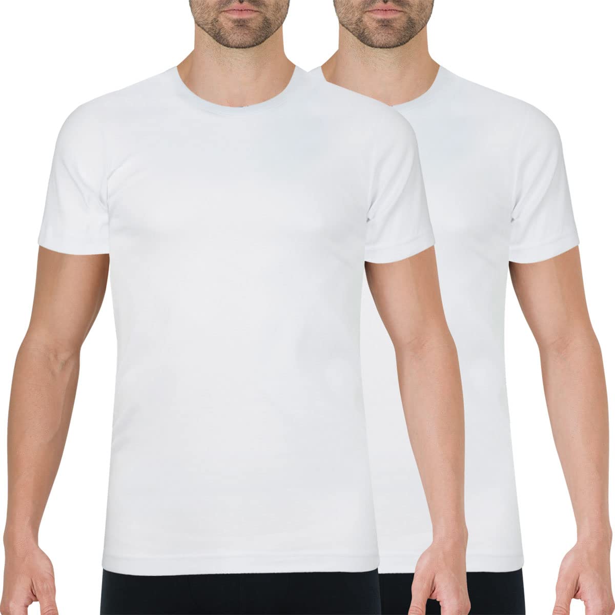 Athena - Lot de 2 T-​shirts Homme Col Rond - 100% Coton Bio - Label OEKO-​TEX® standard 100 - Maillots de Corps Hypoallergéniques, Manches Courtes