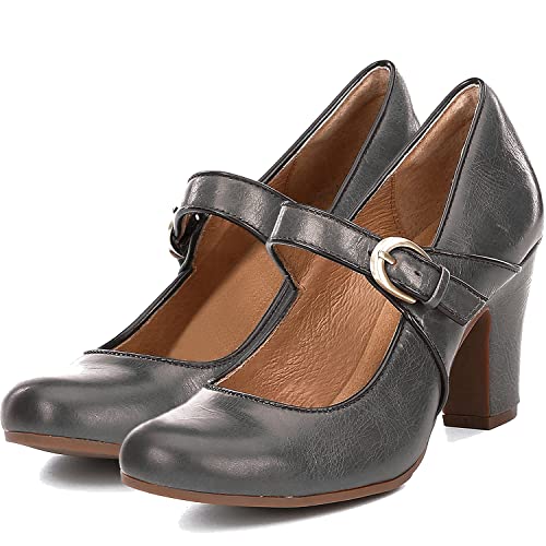 Image of SHODENSE Women Vintage Chunky High Heel Mary Jane Shoes Round Closed Toe Ankle Strap Dress Sandals 3 inch Block Heels Mary Jane Lolita Pumps Two-Toned Patchwork Buckle Office Lady Wedding Retro 4-11 M US