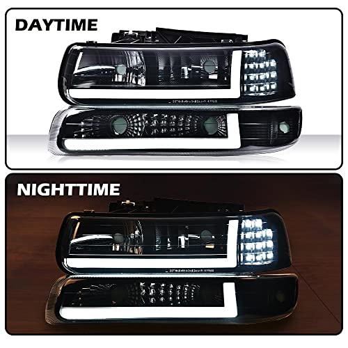 PIT66 LED Headlight Assembly Compatible with 99-02 Chevy Silverado 1500 2500/01-02 Silverado 1500HD 2500HD 3500/00-06 Tahoe Suburban 1500 2500 Headlamps Front Lights (LED Modified Style,Smoky) - Image 5