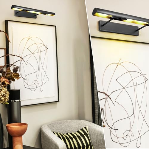 Black Picture Lights, 30inch Hardwired Picture Light for Wall, Dimmable Gallery Wall Lights, Rotatable Linear Picture Frame Light, Art Light for Wall Painting Display Artwork Portrait