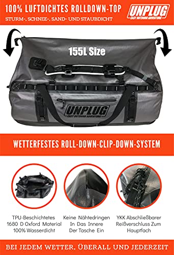 Unplug Ultimate Adventure Bag -1680D Heavy Duty Waterproof Duffel Bag For Boating, Motorcycling, Hunting, Camping, Kayaks Or Jet Ski. Gets Gear Through Any Conditions (65L, Storm Grey) #TOP1