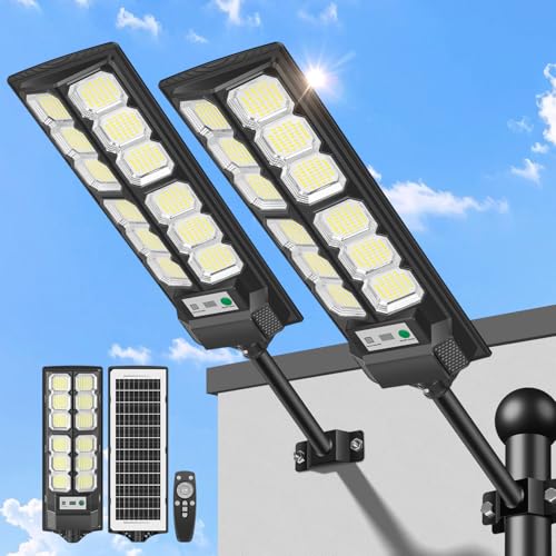 VOPHICHO Farolas Solares Exteriores Potente, 6500K Luz Solar Exterior Jardín con Sensor de Movimiento, Control Remoto, Impermeable 280° Foco Solar Lampara Exterior para Garage Patio, 2 Paquetes