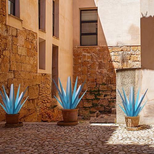 Image of TOMBABY Enlarge Metal Plants Tequila Rustic Sculpture, Outdoor Patio Yard, Home Decor Hand Painted Agave Garden Statue, Outdoor Lawn Ornaments Yard Stakes for Mom Gift (1 Big&Large Blue)