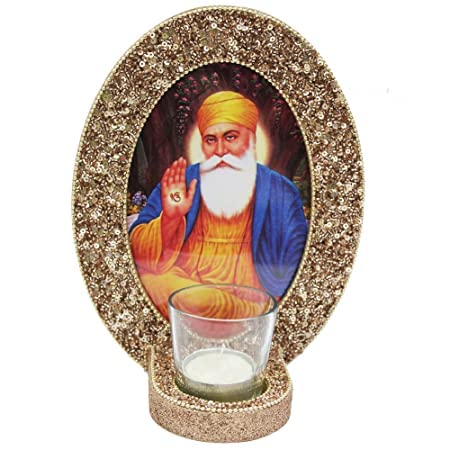 Guru Nanak Dev ji Photo Frame with Tealight Cup for Gift-Worship-Decoration Oval Shaped by Treasure Hunt® Dimension in 17 x 22 cms.(Rose Gold)