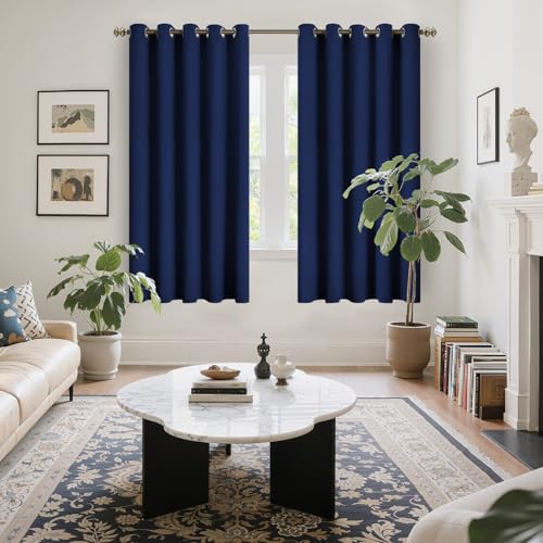 Image of YoungsTex 70 Inches Width Blackout Curtains for Bedroom - Thermal Insulated Drapes with Grommet Room Darkening Privacy Protection for Living Room Window, 2 Panels, 70 x 63 Inch, Navy