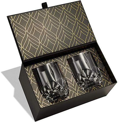 World’s First Eco-Friendly Crystal Whiskey Glasses - European Crafted Set of 2 Iconic Glass Tumblers (11.7oz) for Scotch, Bourbon, Old Fashioned Cocktails & Drinks - Elegant Gold Foil Gift Box