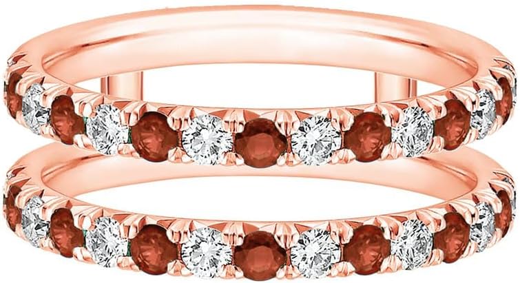 Round Cut Garnet & Diamond Enhancer Wrap Guard For Women, 14K Gold Plated 925 Silver January Birthstone Garnet Enhancer Wrap Guard Matching Band