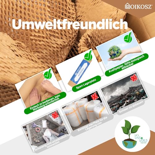 OIKOSZ Bienennest Verpackungspapier - Nachhaltige Alternative für Umzug/Versand/Verpackung - recyceltes, umweltfreundliches Kraftpapier, braun, 38 cm x 50 m