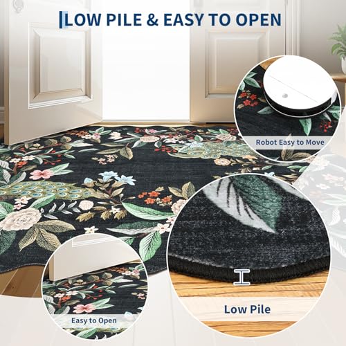 Tapete decorativo negro con diseño floral y pavo real miniatura 5