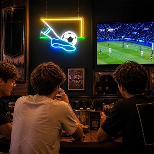 Image of Soccer Neon Sign for Wall Decor Light Up Sign Led Signs for Room Party Home Wall Decor USB Powered