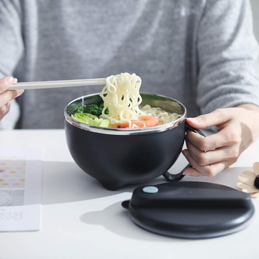 Pudełka Bento Gorący Makaron Ze Stali Nierdzewnej Miska Zupy Ryżowej Z Uchwytem Pojemnik Na Jedzenie Lunch Box(Black)
