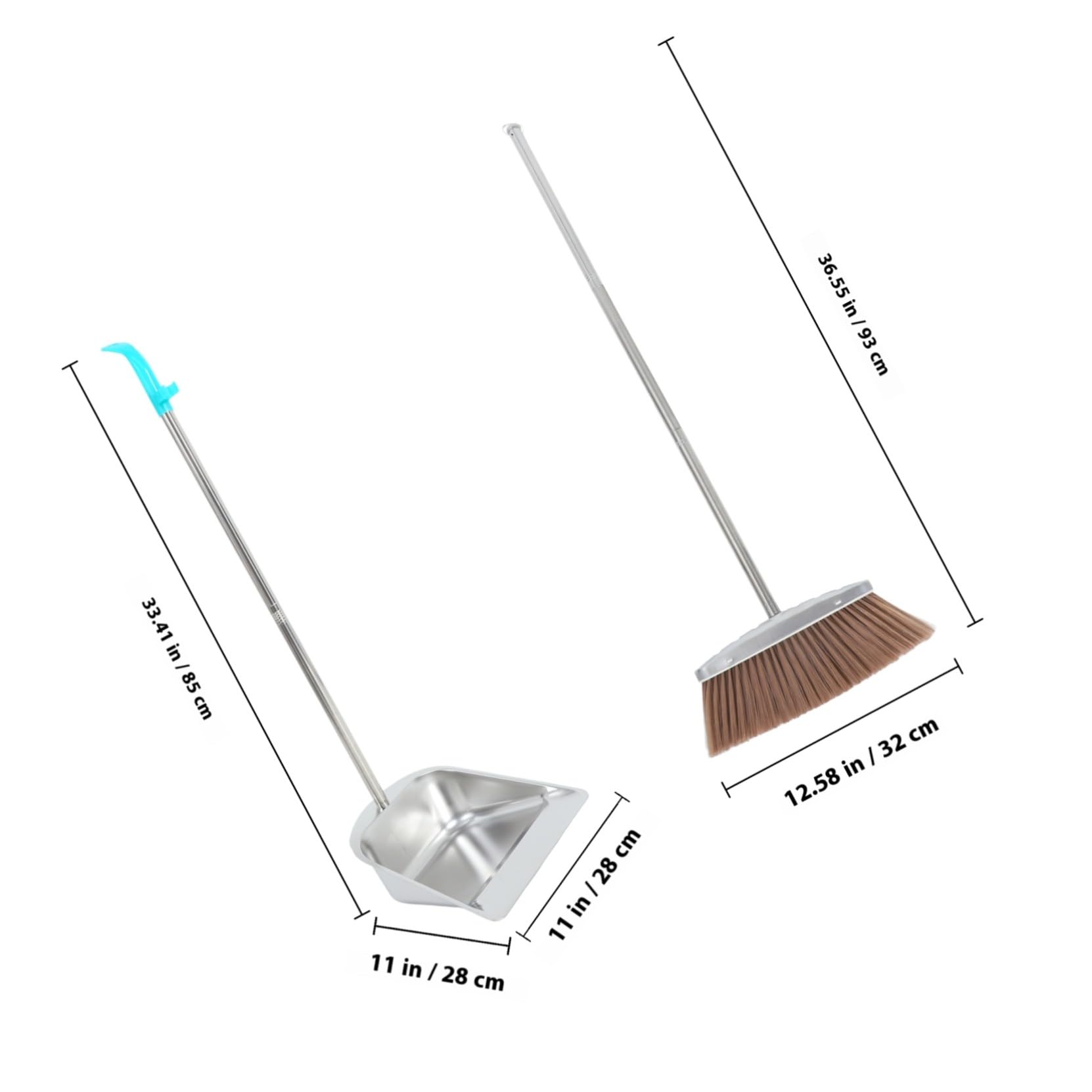Toyvian Besen und Kehrblech Set mit Edelstahl Staubschaufel und Weichen Borsten Robustes Kehrset für Haushalt und Garten Stehendes Kehrblech mit Langem Griff Effiziente Reinigungslösung