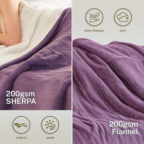 Heat Blanket 72”x84” Full Size,Soft Flannel & Sherpa Reversible Electric Blanket with 10 Heat Settings,12 Timer Setting and 8 Hours Auto-Shut Off,ETL Certified Machine Washable,Purple