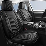 HChengkikz Car Seat Covers,Breathable and Waterproof Napa Leather Automotive Seat Covers for Cars SUV Truck Sedan,Universal Anti-Slip Driver Seat Cover with Backrest (Style1,2 PCS Front Seat,Black)