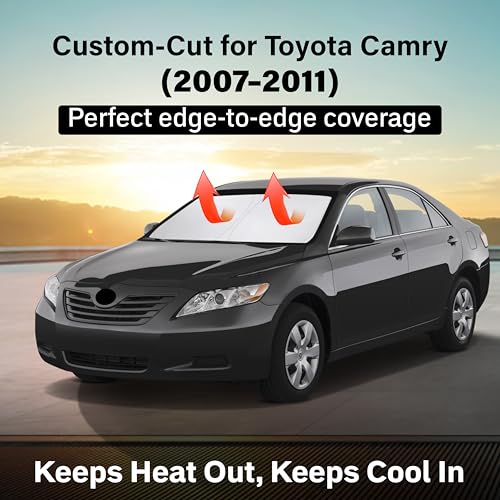 Image of EcoNour Windshield Sun Shade Compatible for Toyota Camry 2007-2011 | Sedan Front Window Sunshade | Foldable Sun Visor Protector | Blocks UV Rays & Keeps Interior Cool