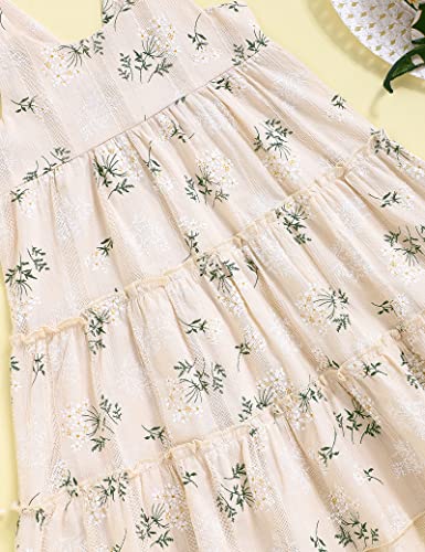 Hipea Toddler Girl Dress Ruffle Halter Floral Princess Dress Summer Beach Bohemian Casual Sundress Clothes Apricot 2-3T #TOP5