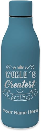 Miniatura 11 de LaserGram Botella de agua de acero inoxidable de doble pared, el hermano más grande del mundo, grabado personalizado incluido Azul