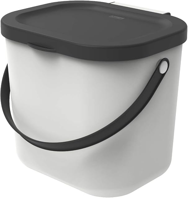 Rotho, Albula, Bio waste bin 6 l for the kitchen, Plastic (PP) BPA-free, white/anthracite, 6l (23,5 x 20,0 x 20,8 cm)