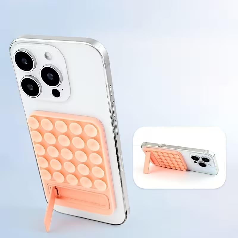Case Creation Silicone Reusable 2 in 1 Sticky Suction Phone Grip with Foldable Stand Mobile Holder for iPhone, Android Hands-Free Videos, Selfies, Reels (Cosmic Orange Sticky Phone Grip with Stand)-image-5