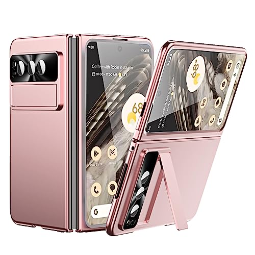 Miimall Funda compatible con Google Pixel Fold, carcasa a prueba de golpes para PC, película de vidrio templado, protección de cámara, soporte ajustable, carcasa delgada para Google Pixel Fold, oro