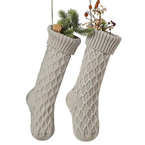 Medias de Navidad, patrón de reno de punto, medias de Navidad, calcetines colgantes tradicionales, ornamento para la familia, vacaciones de fiesta, gris, talla única) Cover