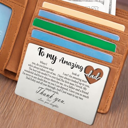 Image of YODOCAMP Dad Wallet Card Thank You Gift from Daughter, Appreciation Greeting Card for Father, Meaningful Birthday Fathers Day Gift, Engraved Pocket Card Reminder for Dad QBK14