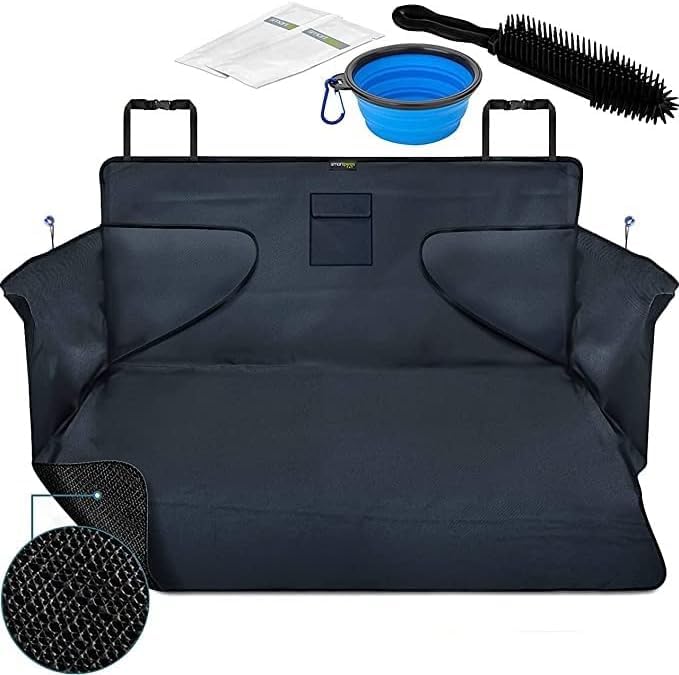 Smartpeas Car Seat Cover - Anti-Slip Protector with Side Protection 185x105x36 cm for Every Car - Includes Foldable Dog Bowl and Brush