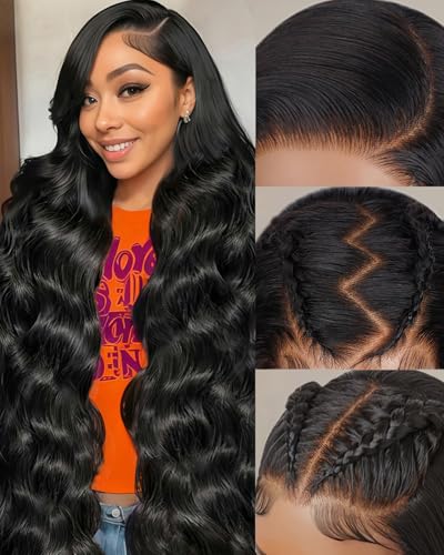28 Inch 13x6 Body Wave Lace Front Wigs Human Hair 200% Density 12A Real Skinlike HD Lace Black Human Hair Wig Pre Plucked with Baby Hair for Women Soft Last 9-12 Months Suitable for Your Daily Life