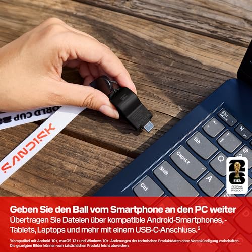 SANDISK USB-C Flash Drive FIFA World Cup 2026 Global Edition 64 GB (bis zu 300 MB/s Übertragungsgeschwindigkeiten, SANDISK App) – Ansicht 6