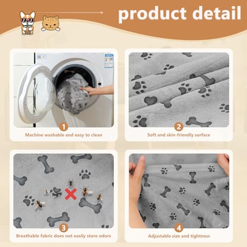 Yalikop Waschbare runde Hundebettbezüge, Ersatz, 114,4 x 114,7 x 27,9 cm, weich, grau, Haustierbettbezug mit schönem Hundepfotenknochen-Druck, nur Bezug