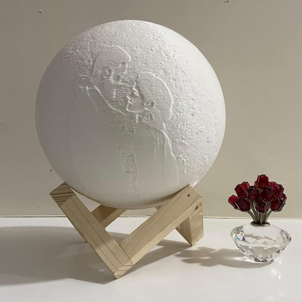TESSERACT 3D Personalized/Customized Photo Moon Lamp & Stand | Customised Gift for Anniversary, Birthday, & Valentine Day | Bedside Table Lamp | Ambient White Color, Wire Operated | 13cms 1 Color Moon