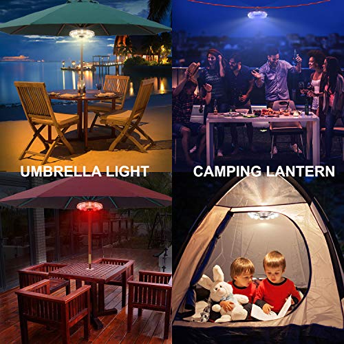 HONWELL Patio Umbrella Light, 3xD Battery Operated Umbrella Pole Light with RF Remote 80Ft Through Wall, 12 Bulb 48 LEDs,4 Modes, 12 Color Changing Outdoor Camping Light with Hanging Ring for Umbrella