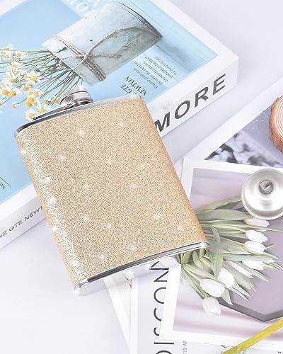 SPDYCESS 8 Oz Hip Flask for Women Ladies with Glitter Wrap Set Portable Stainless Steel Flask Bottle with Funnel Set Party Wedding Camping - Image 4