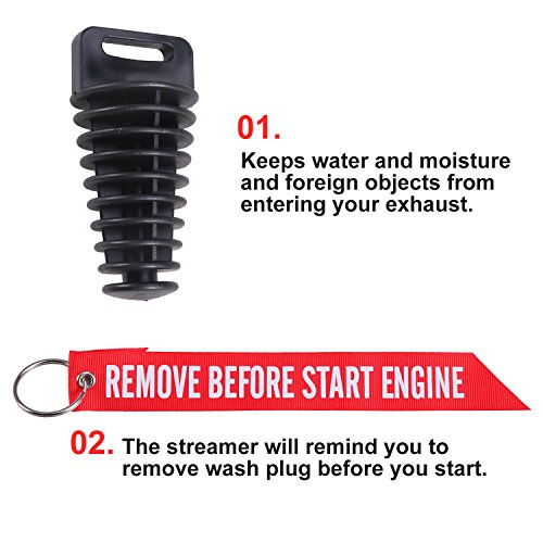 Image of 1.07 inch - 1.85 inch Muffler Exhaust Wash Plug, Motorcycle Dirt Bike 2 & 4 Stroke w /Streamer Remove Before Start Engine Rubber Exhaust Silencer (2 Pack) (1.07 inch-1.85 inch)