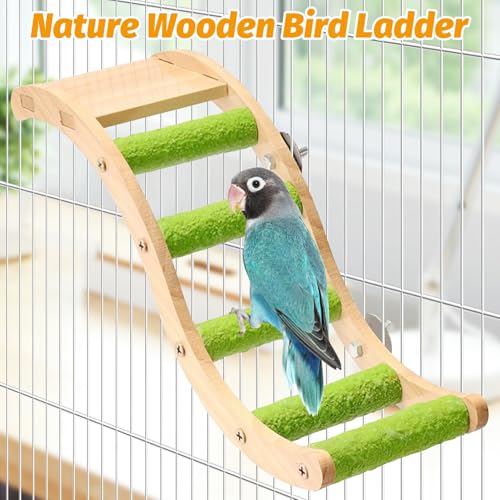 Image of Hamiledyi Nature Wooden Bird Ladder Pet Parrots Climb Bridge Exercise Stands for Parakeet Climbing Chewing Bridge Bird Cage Accessories for Cockatiel Parakeet Lovebirds Budgie (Green)