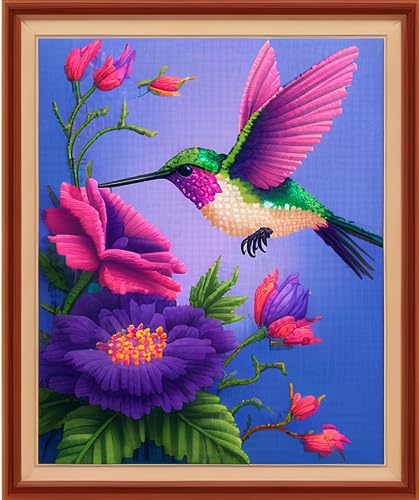 Image of Dimensean Stamped Cross Stitch Kits Full Range of Embroidery Patterns Starter Kits for Beginners Adult DIY Cross Stitches Needlepoint Kits 11CT-Hummingbirds Gather Honey 15.7x19.7 inch