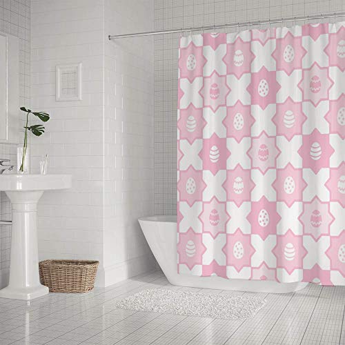 Rideau de douche en polyester mosaïque rose blanc Chehongg 66x183 cm