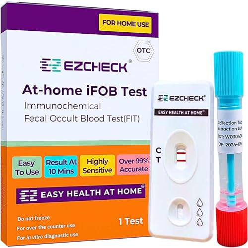 EZCHECK® at-Home iFOB Test (1 Test) Immunochemical Fecal Occult Blood Test (FIT) for Colon Health Screening, Colon Cancer Screening, Colorectal Cancer Screening, Colon Disease Test
