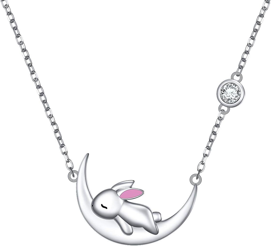 FLYOW 925 Sterling Silver Cute Animal Jewelry Pig/Pandas/Bunny/Corgi/Squirrel Pendant Necklace for Women Birthday Christmas Pet Fans Gifts