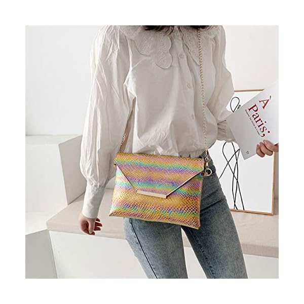 Van Caro Women’s Faux Leather Snake Envelope Clutch Handbag Chain Bag - Image 4