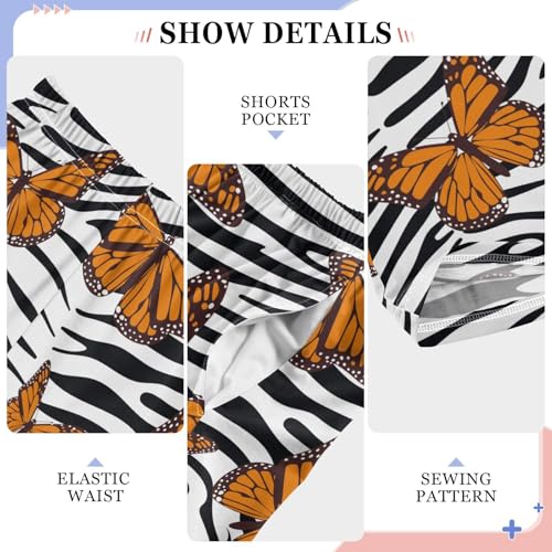 Boys' Pants Zebra Animal Print Butterflies White Long Bottoms Jogger Pants Elastic Waist Trousers with Pockets S-XL4