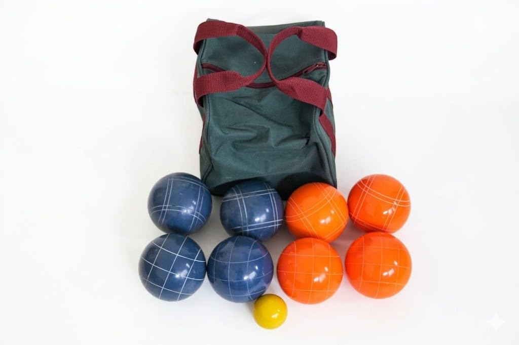 BuyBocceBalls Listing - Made in USA, Premium Quality Tournament Bocce Set - 110mm Blue and Orange Balls, Nylon Bag, 998 Grams (2 lbs. 3.2 oz.). Various Bag Colors