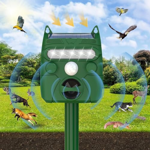 Solar Ultrasonic Animal Repeller, Cat Repeller Outdoor,Squirrel Repellent for Dog, Raccoon, Skunk, Rabbit, Fox, Deer, Bird etc.with Motion Detection, LED Flashing and PIR Sensor Light-Green