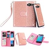 TabPow Galaxy J3 Case, 10 Card Slot - [ID Slot] Wallet Folio PU Leather Case Cover With Detachable Magnetic Hard Case For Samsung Galaxy J3 (2016)/ Express Prime / Amp Prime - Glitter Rose Gold