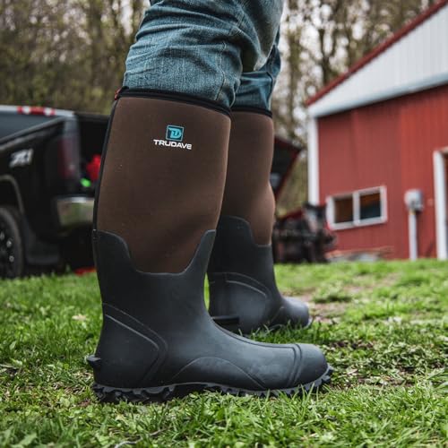 Image of Trudave Rubber Boots for Men with Steel Shank, Waterproof Insulated Reliable Rain Boots for Outdoor Work Hunting, Warm Dry 5mm Neoprene Anti-slip All-Season Mud Boots, Size 5-14